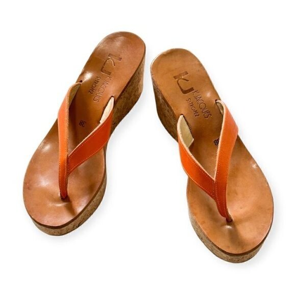 K JACQUES Diorite Wedge Thong Sandals, Orange, Size 38EU - Picture 13 of 13